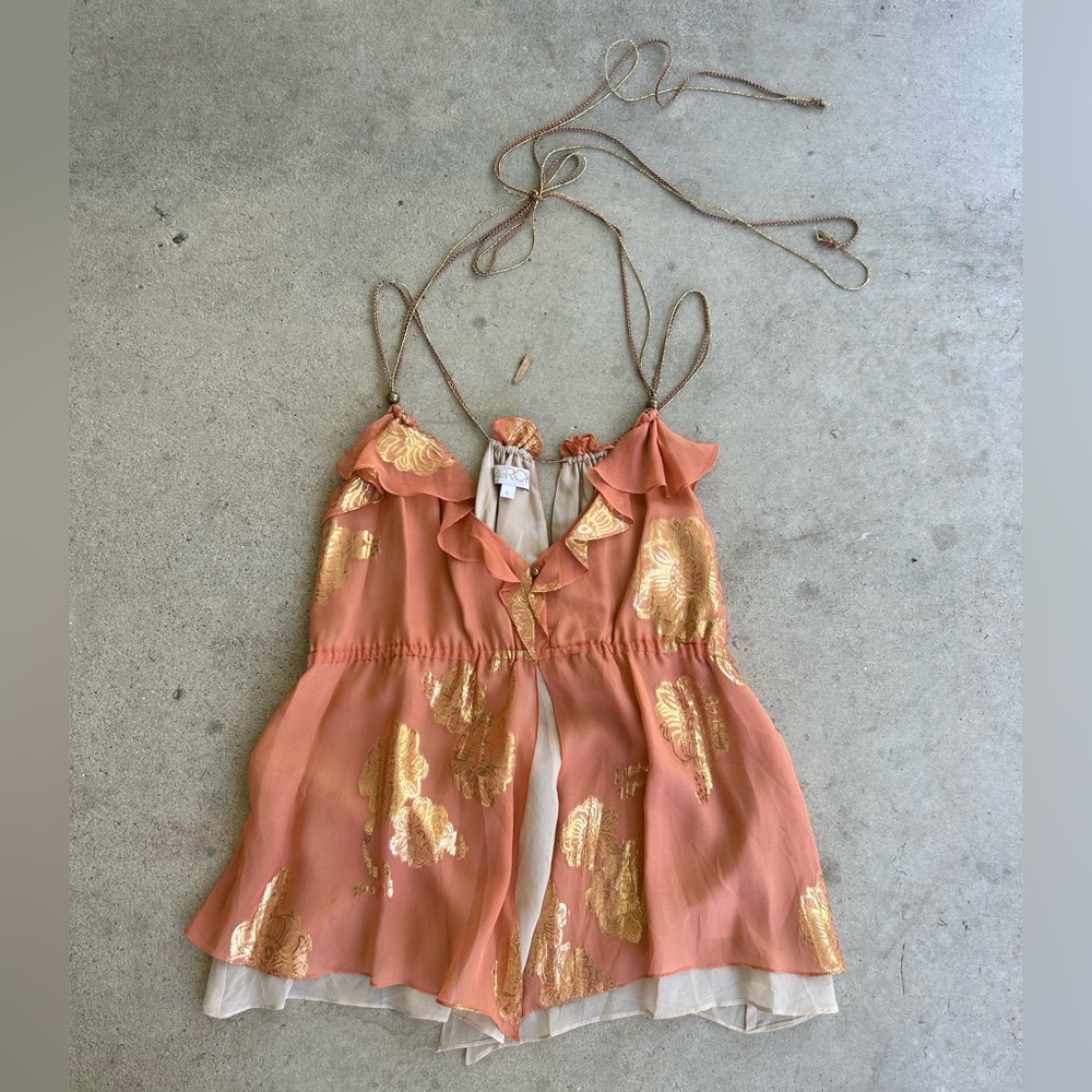 LaROC Silk Coral and Gold Evening Top